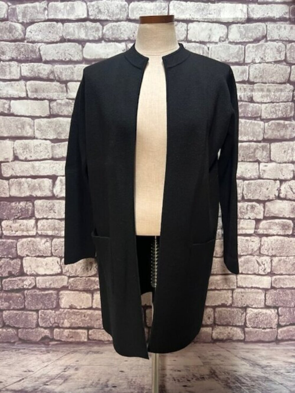 Eileen Fisher Black No Close Long Sleeve Knit Jacket Size PL